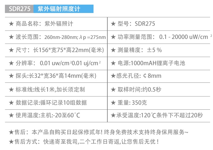 紫外輻照計參數(shù)